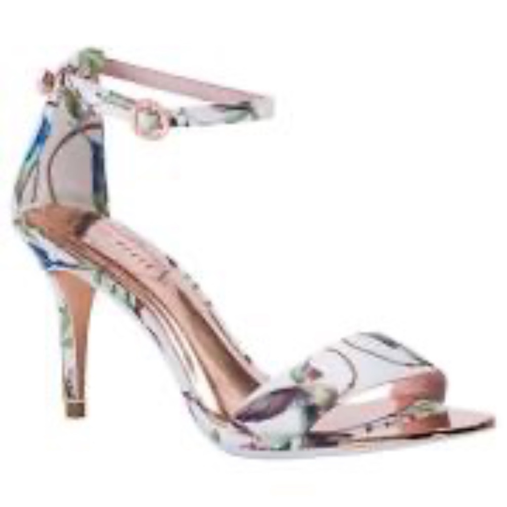 Ted Baker Mavbe Highgrove Hummingbird Open Toe Heels White Blue 9.5